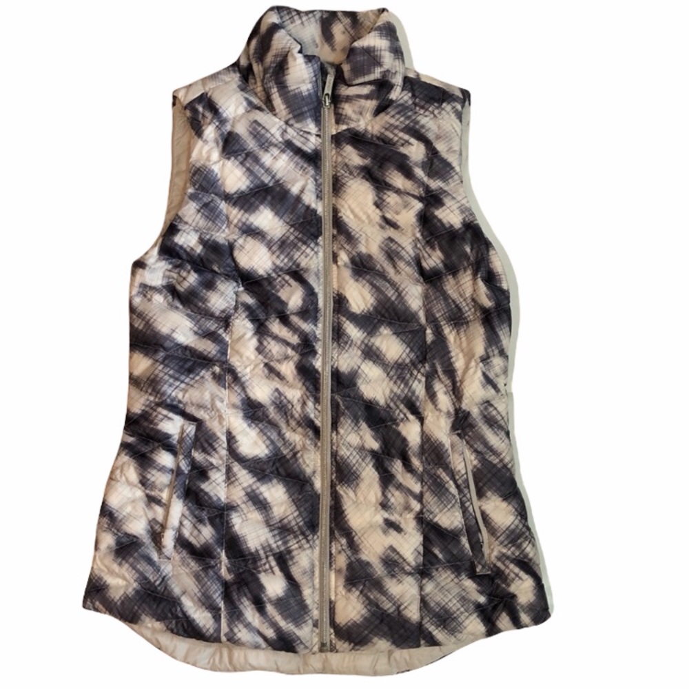 Athleta  Altitude Goose Down Puffer Vest Grey Purple White Size XS